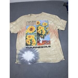 Claude Monet Art Shirt Mens Large Yellow Tournesols Lightweight Flowers Crew